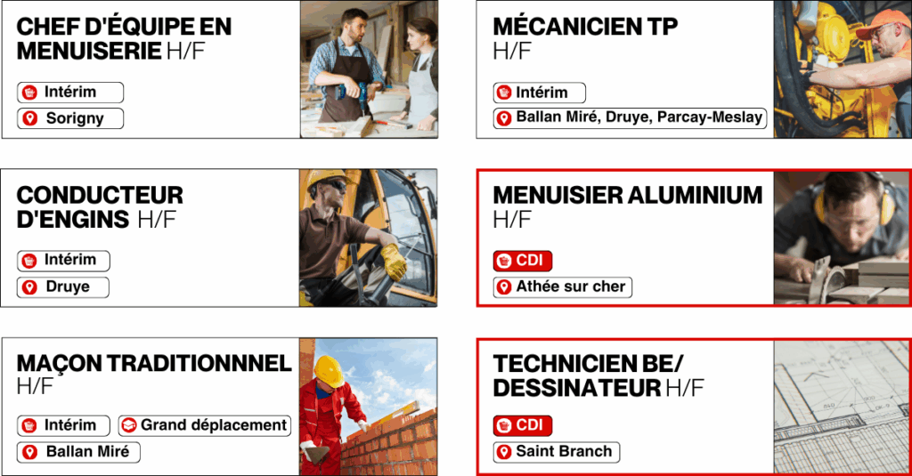 Sélection de postes disponibles sur Tours via 37intérim 