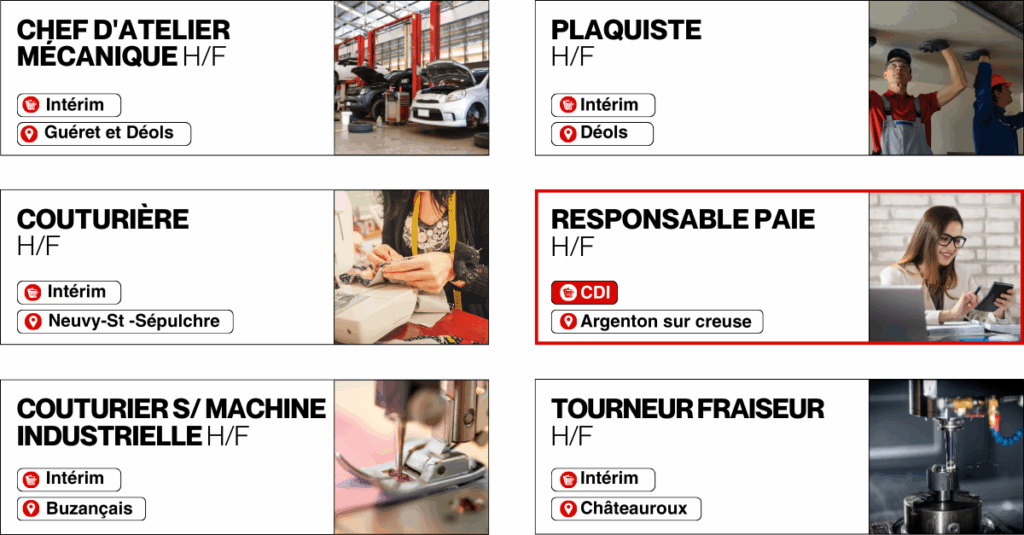 Sélection des postes disponibles sur Châteauroux via 37intérim