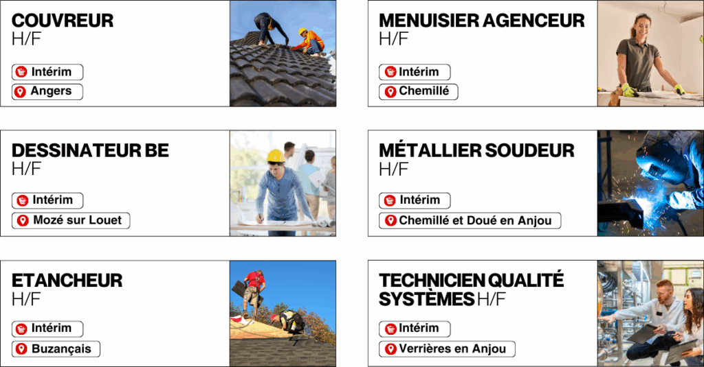 Sélection de postes disponibles à Angers via 37intérim